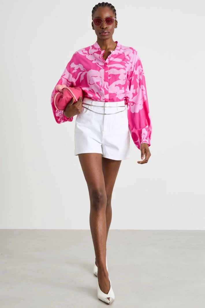 5-pocket cotton bull denim shorts - WHITE