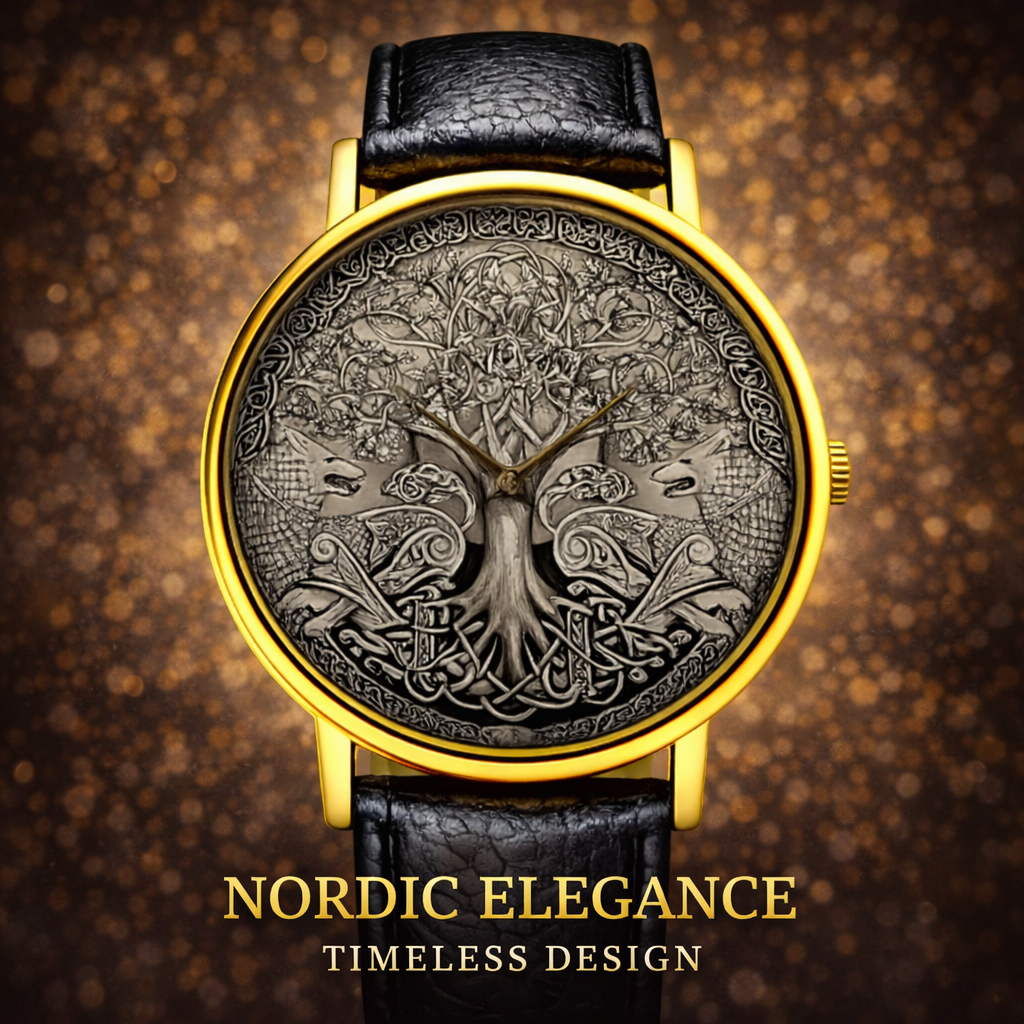 Rareststore Raven in Tree Art Leather Watch – Mythic Gothic Statement Timepiece