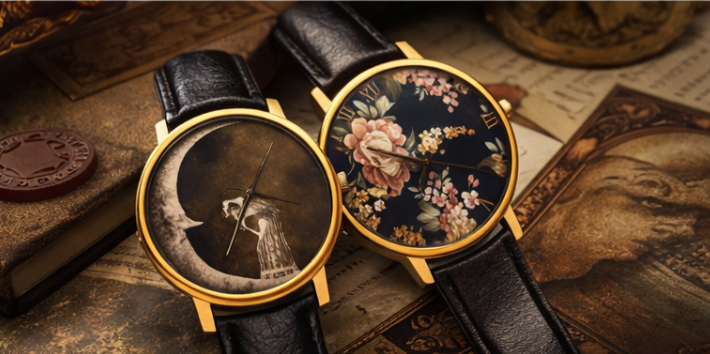 Artistic floral and moon dial watches