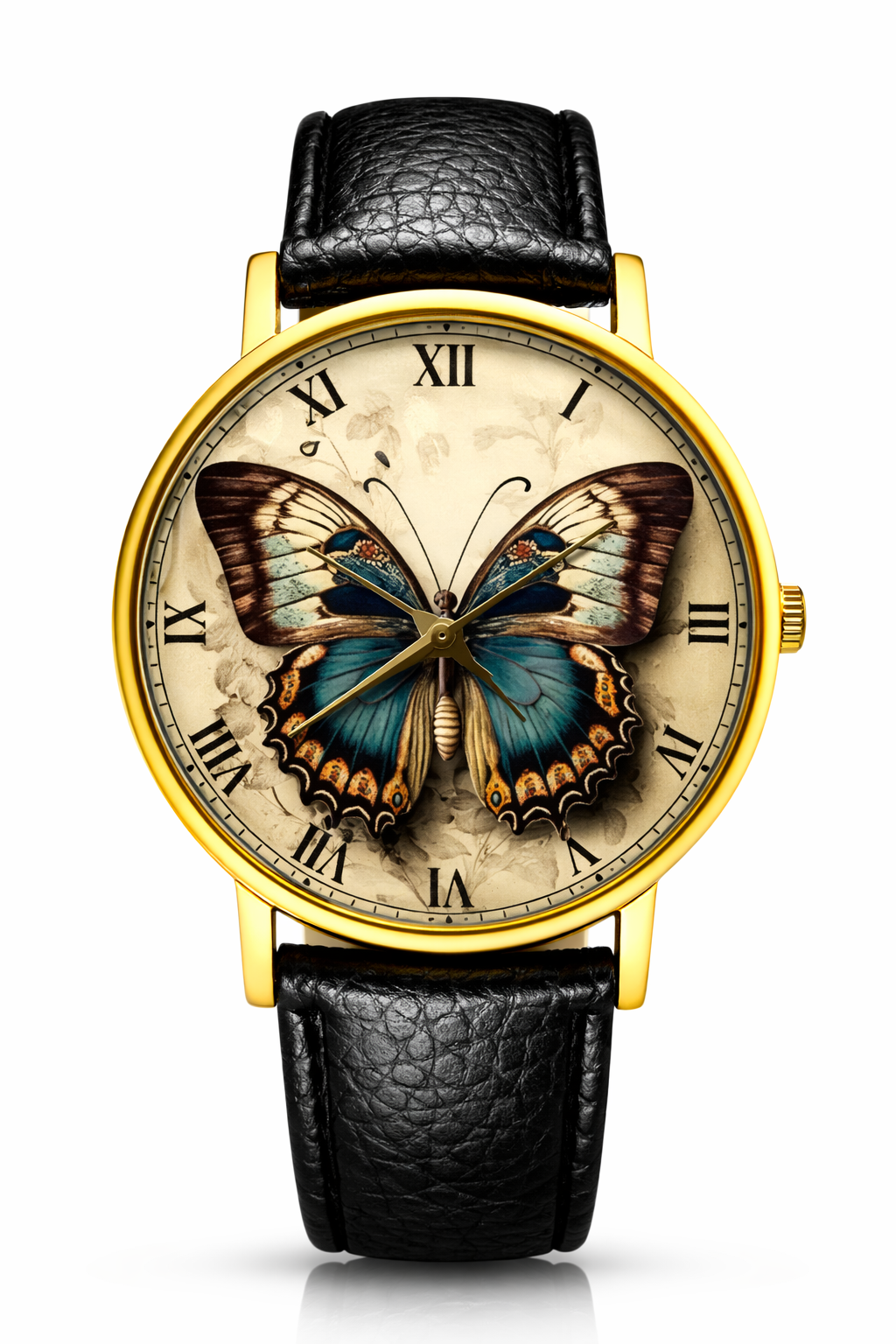 Rareststore Vintage Butterfly Leather Watch – Elegant Artistic Statement Timepiece