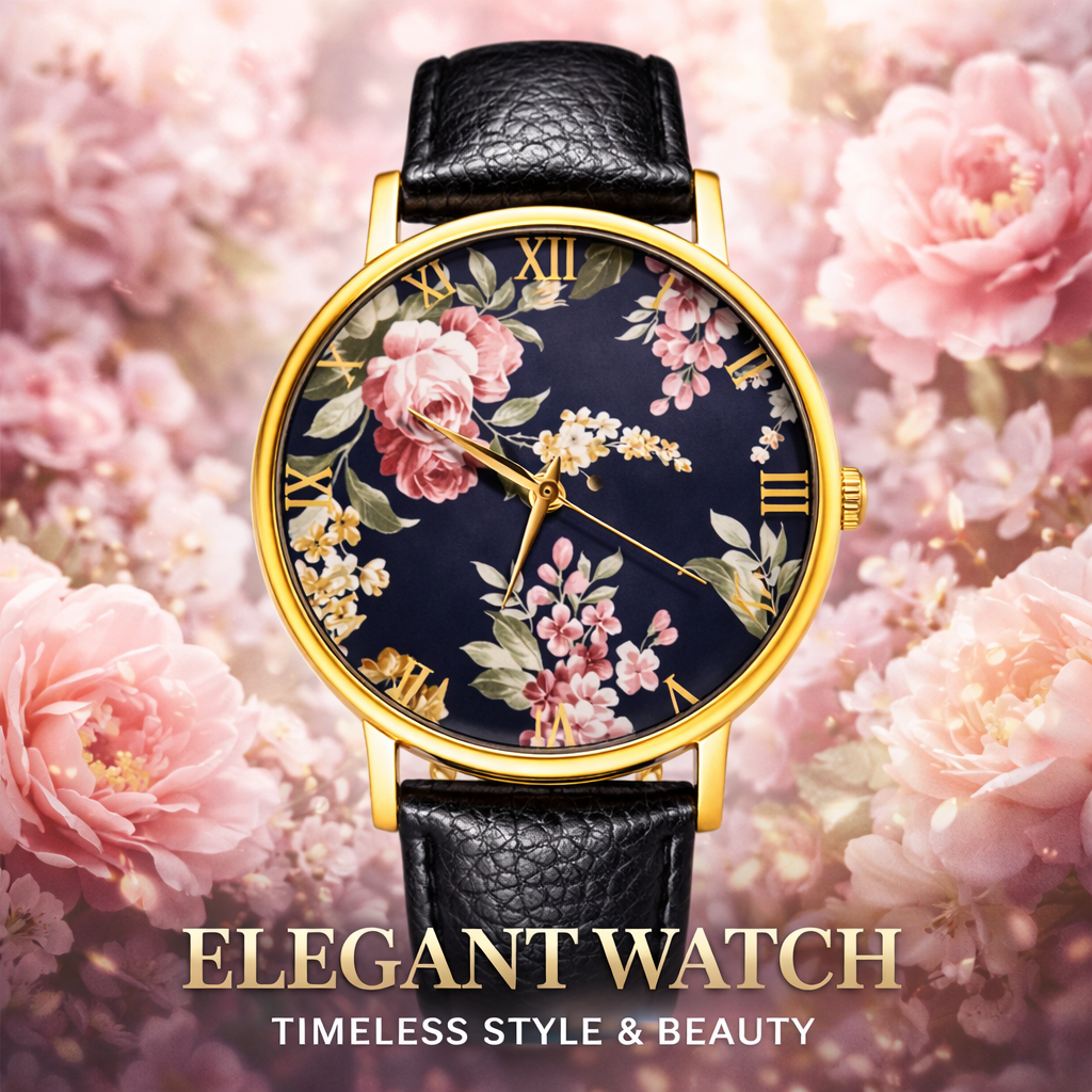 Rareststore Vintage Flower Leather Watch – Elegant Floral Statement Timepiece