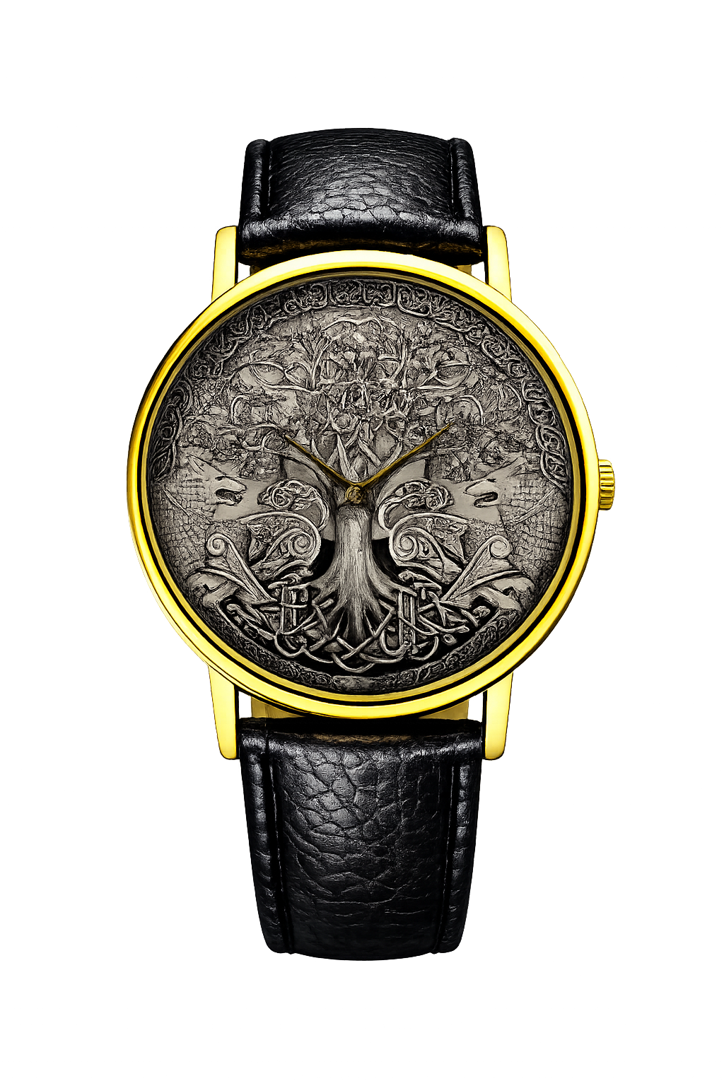 Rareststore Raven in Tree Art Leather Watch – Mythic Gothic Statement Timepiece