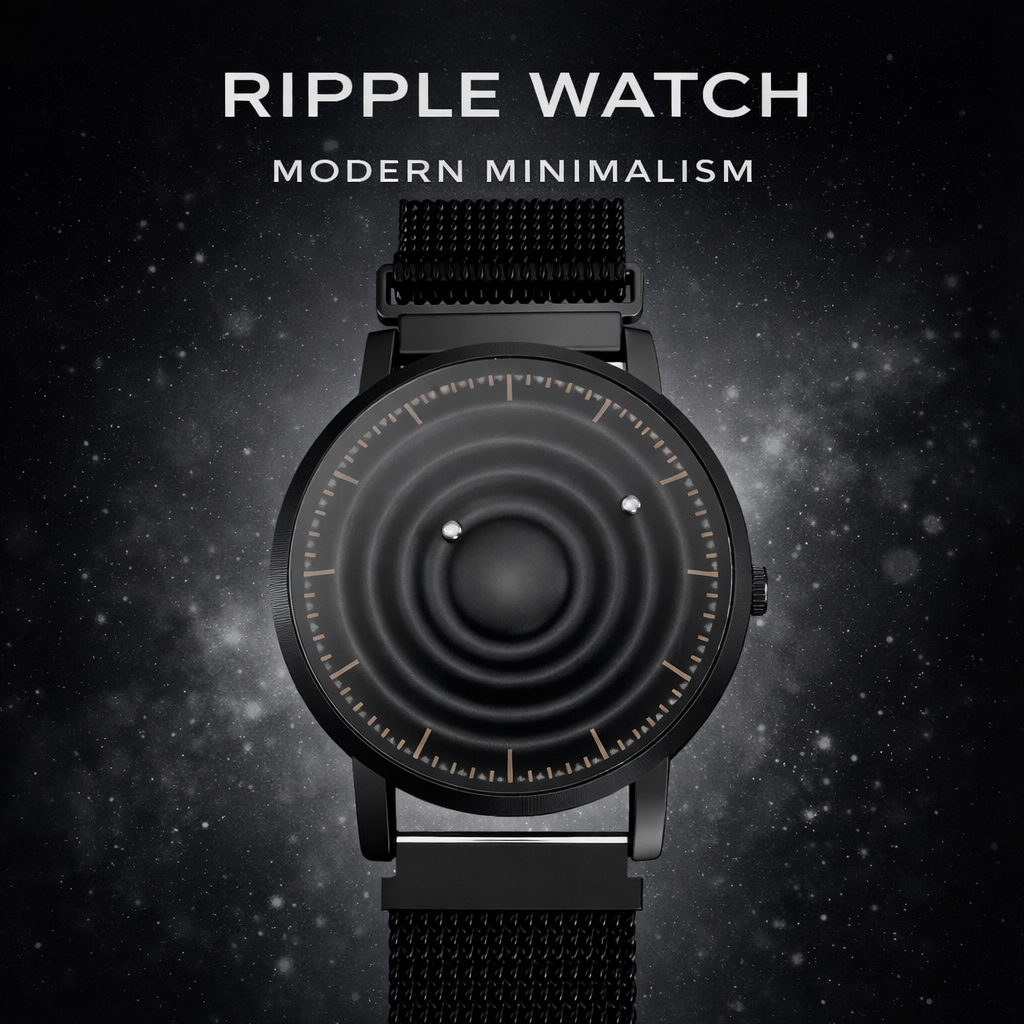 Rareststore Magnetic Orbital Dial Watch – Black Mesh Strap Futuristic Statement Timepiece