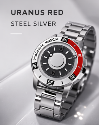 Uranus Red steel silver magnetic watch