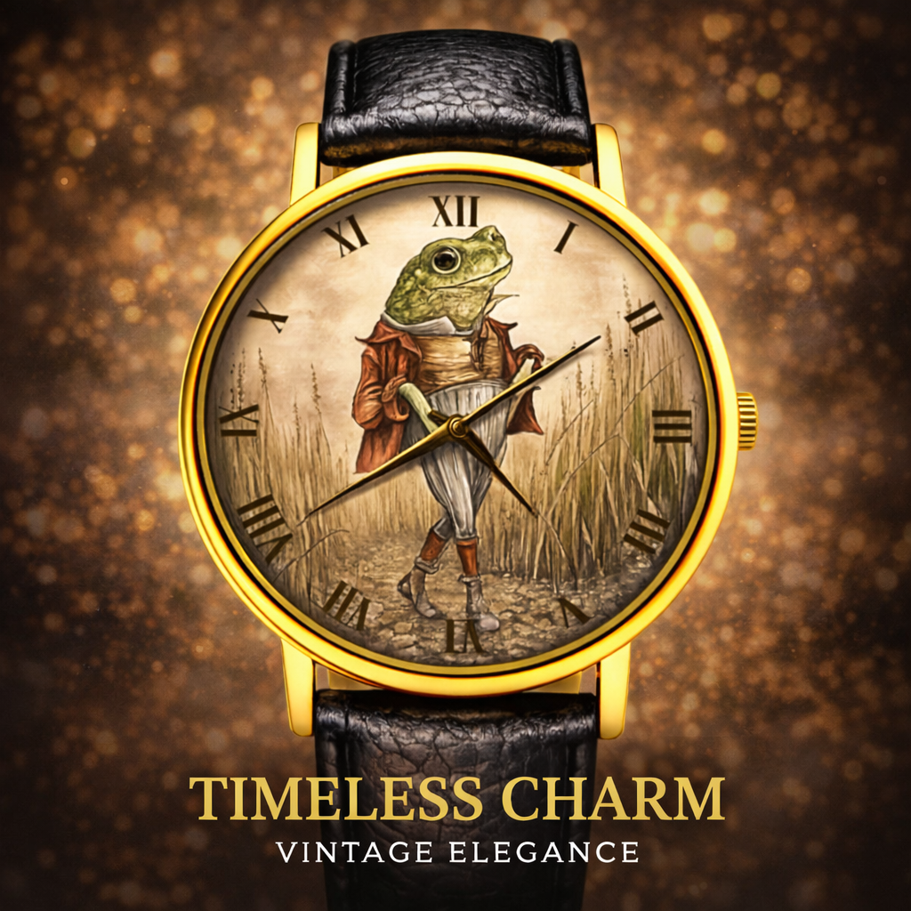 Rareststore Frog Beauty Standard Leather Watch – Whimsical Vintage Statement Timepiece
