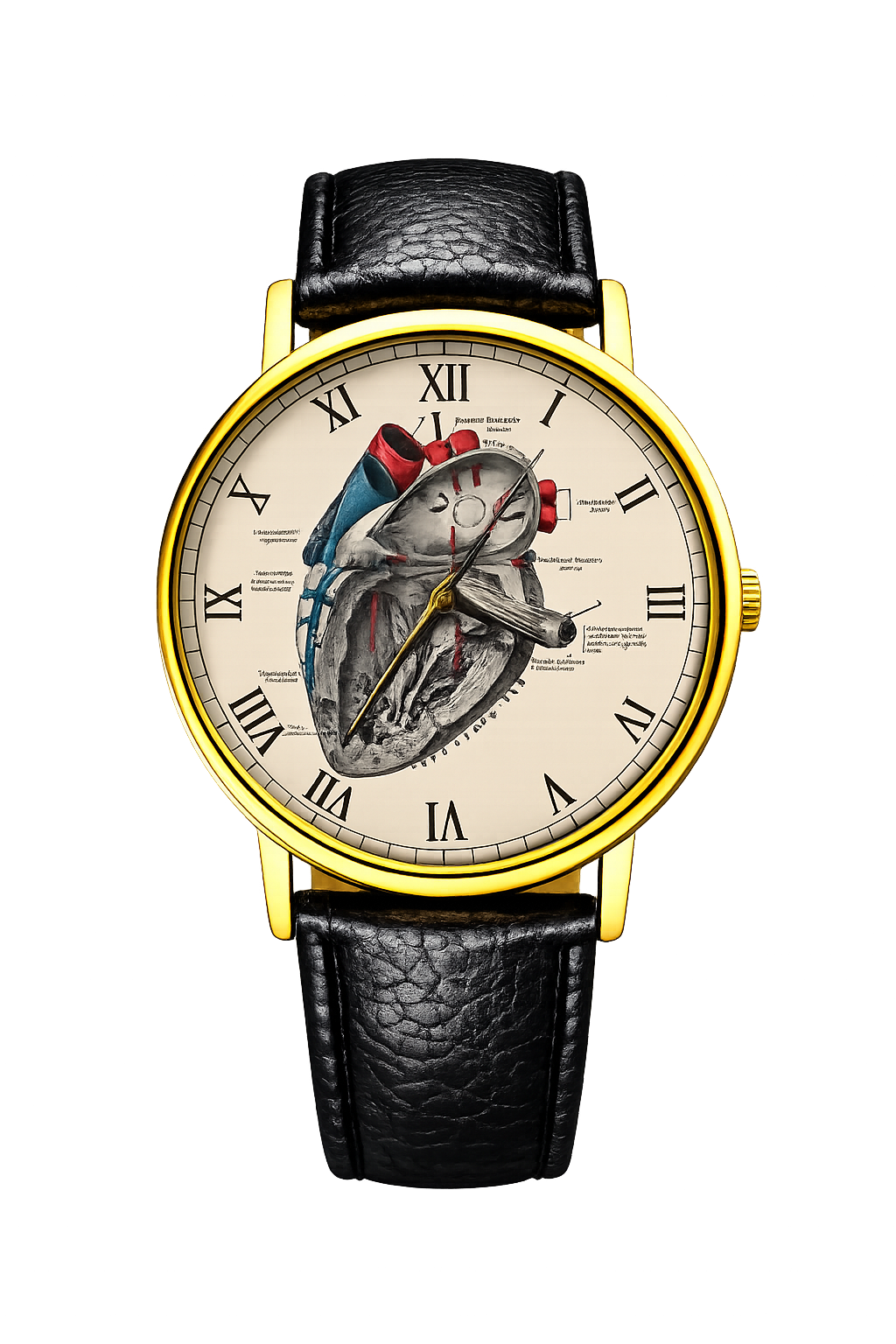 Rareststore Heart Diagram Leather Watch – Anatomical Art Statement Timepiece