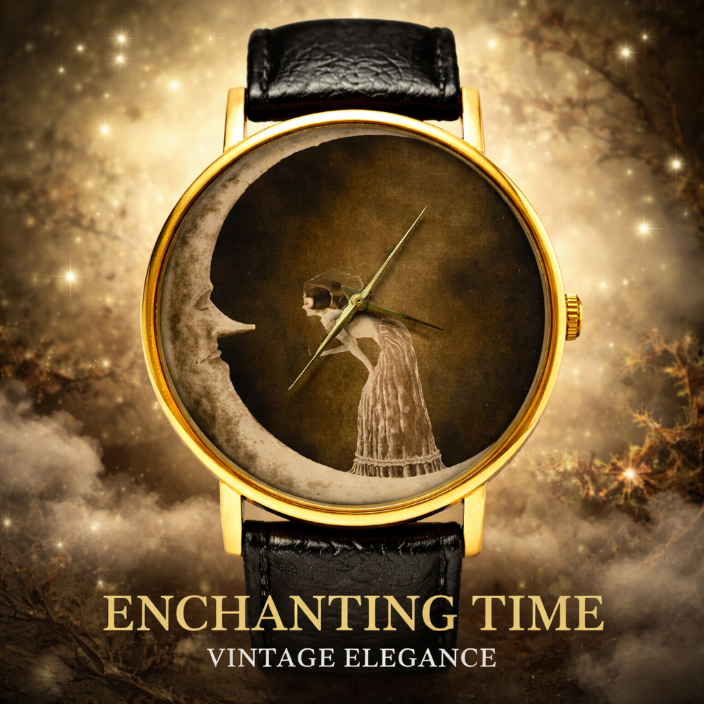 Rareststore Woman on the Moon Leather Watch – Dreamlike Vintage Statement Timepiece