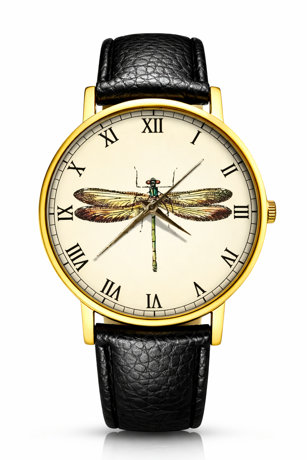 Rareststore Vintage Dragonfly Leather Watch – Artistic Nature Statement Timepiece