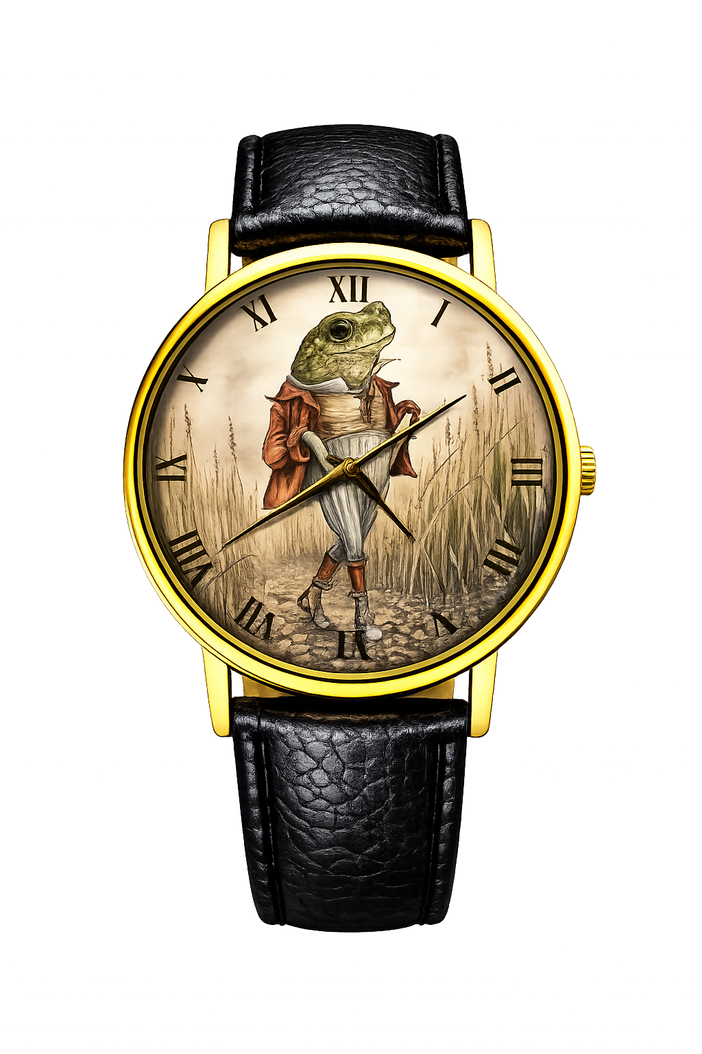 Rareststore Frog Beauty Standard Leather Watch – Whimsical Vintage Statement Timepiece