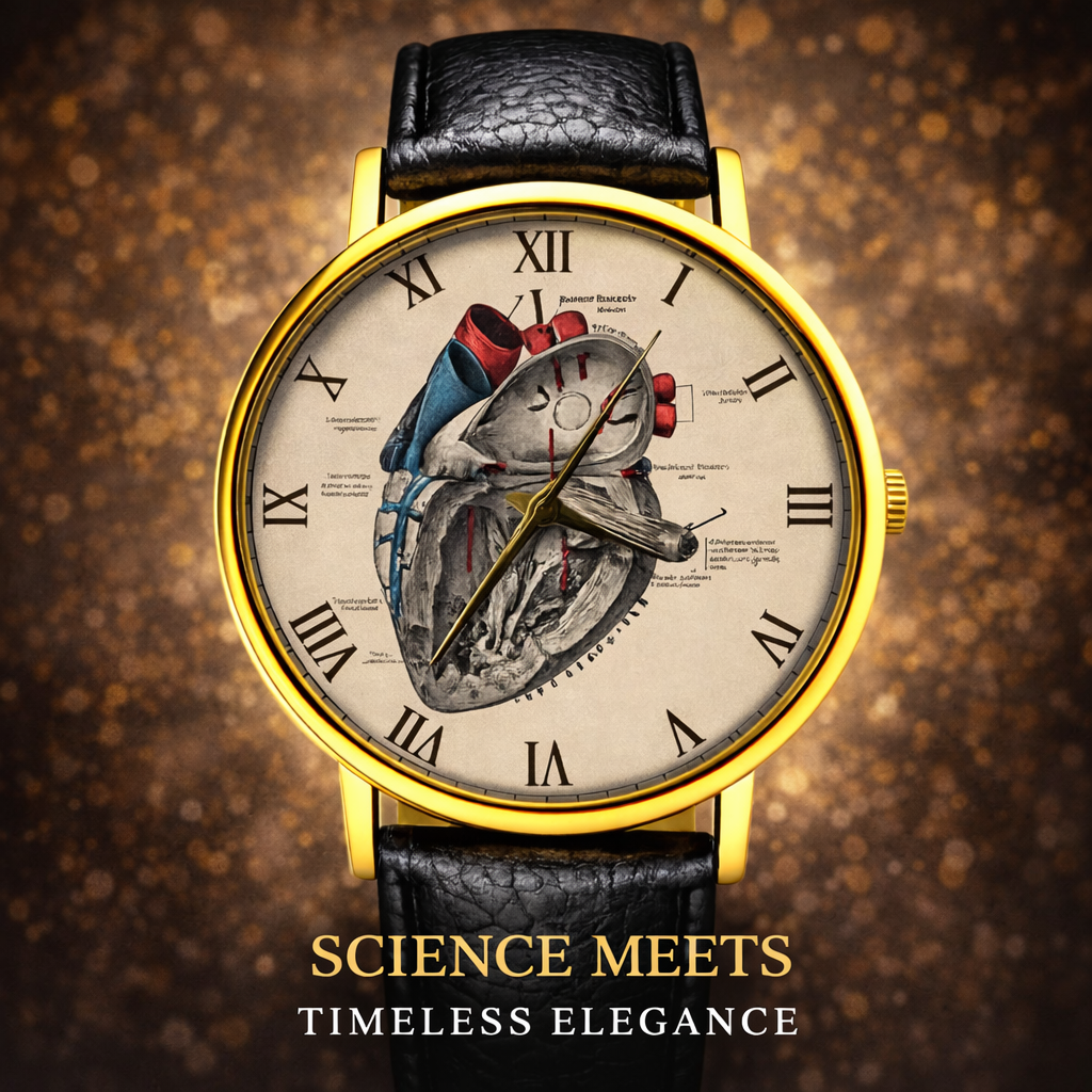 Rareststore Heart Diagram Leather Watch – Anatomical Art Statement Timepiece