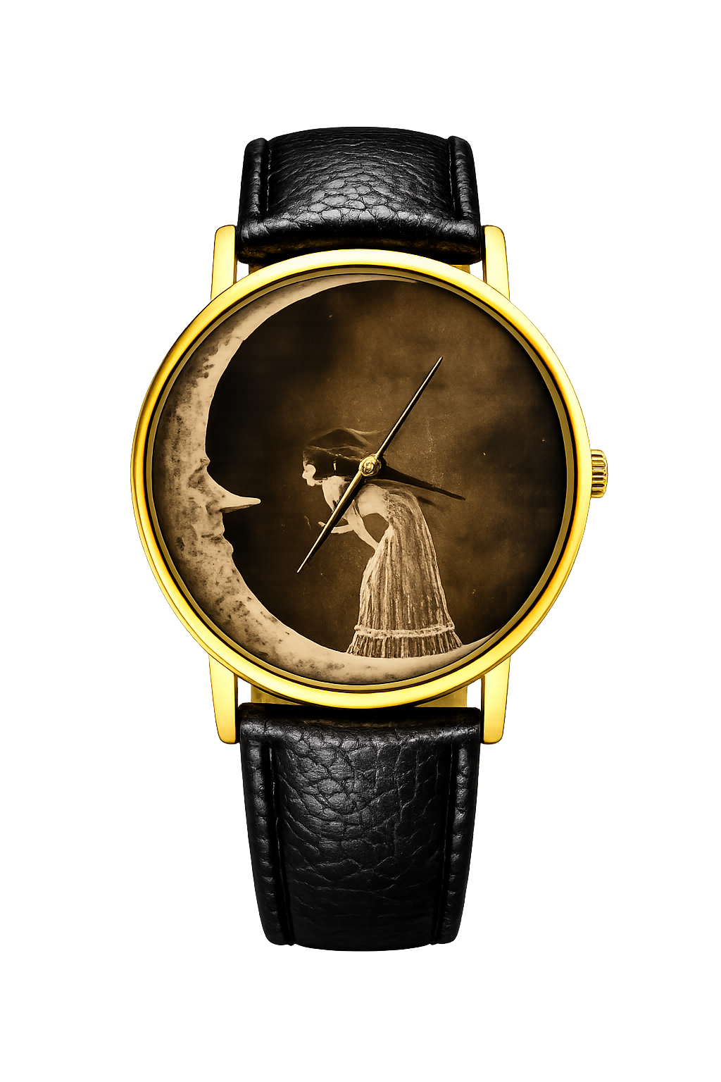Rareststore Woman on the Moon Leather Watch – Dreamlike Vintage Statement Timepiece