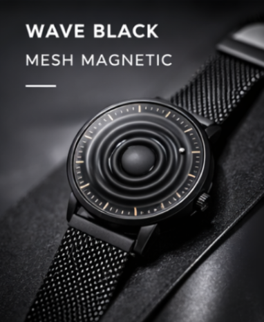 Wave Black mesh magnetic watch