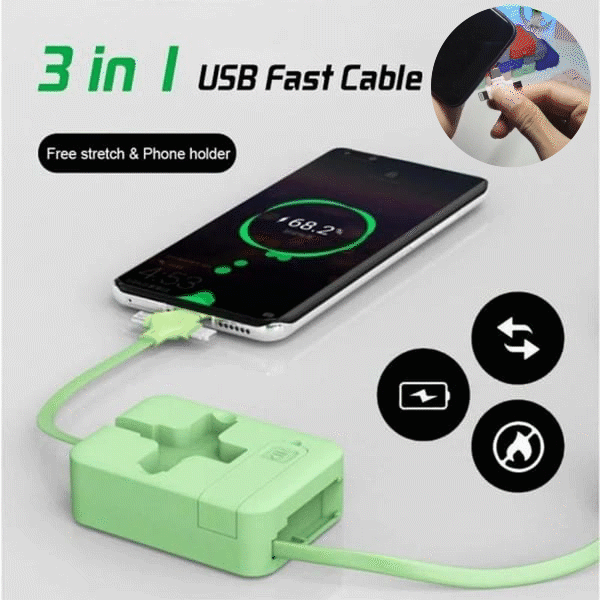 ⏰LAST DAY 49% Off🔥3 in 1 Rechargeable USB Fast Charging Cable & Mobile Stand