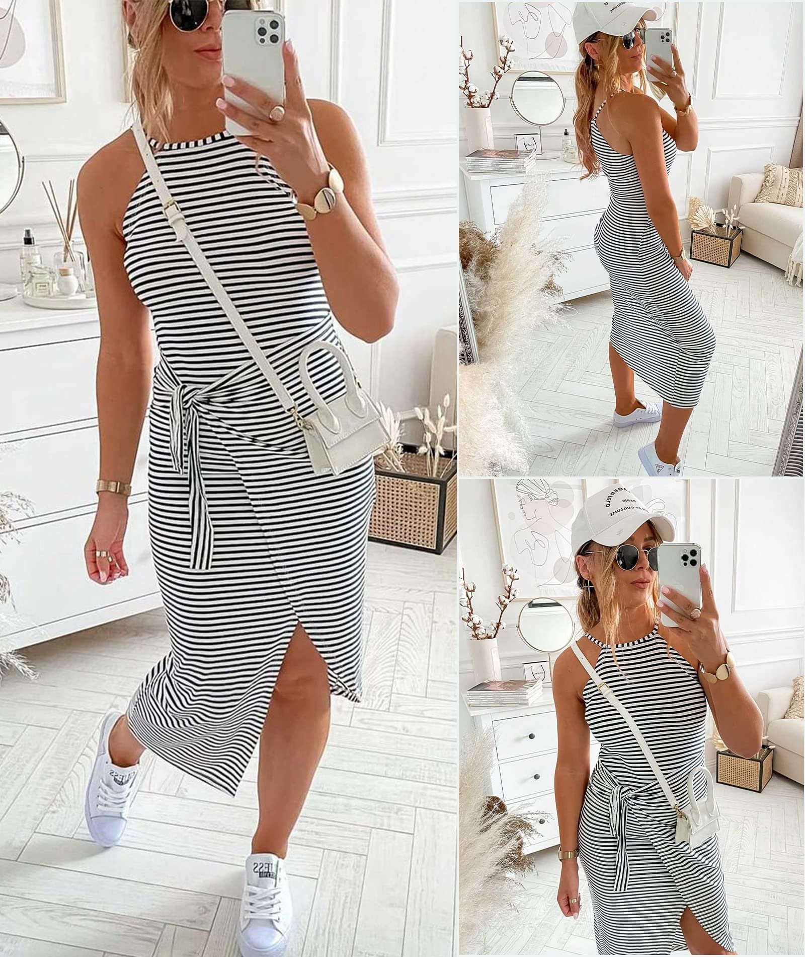 🔥Summer Hot Sale | Casual Sleeveless Striped Midi Dresses- Casual Sleeveless Striped Midi Dresses