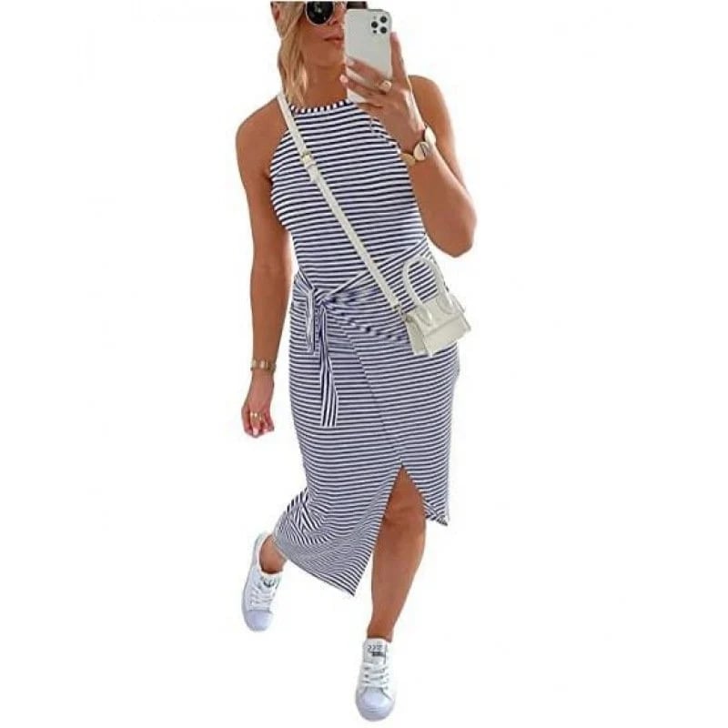 🔥Summer Hot Sale | Casual Sleeveless Striped Midi Dresses- Casual Sleeveless Striped Midi Dresses
