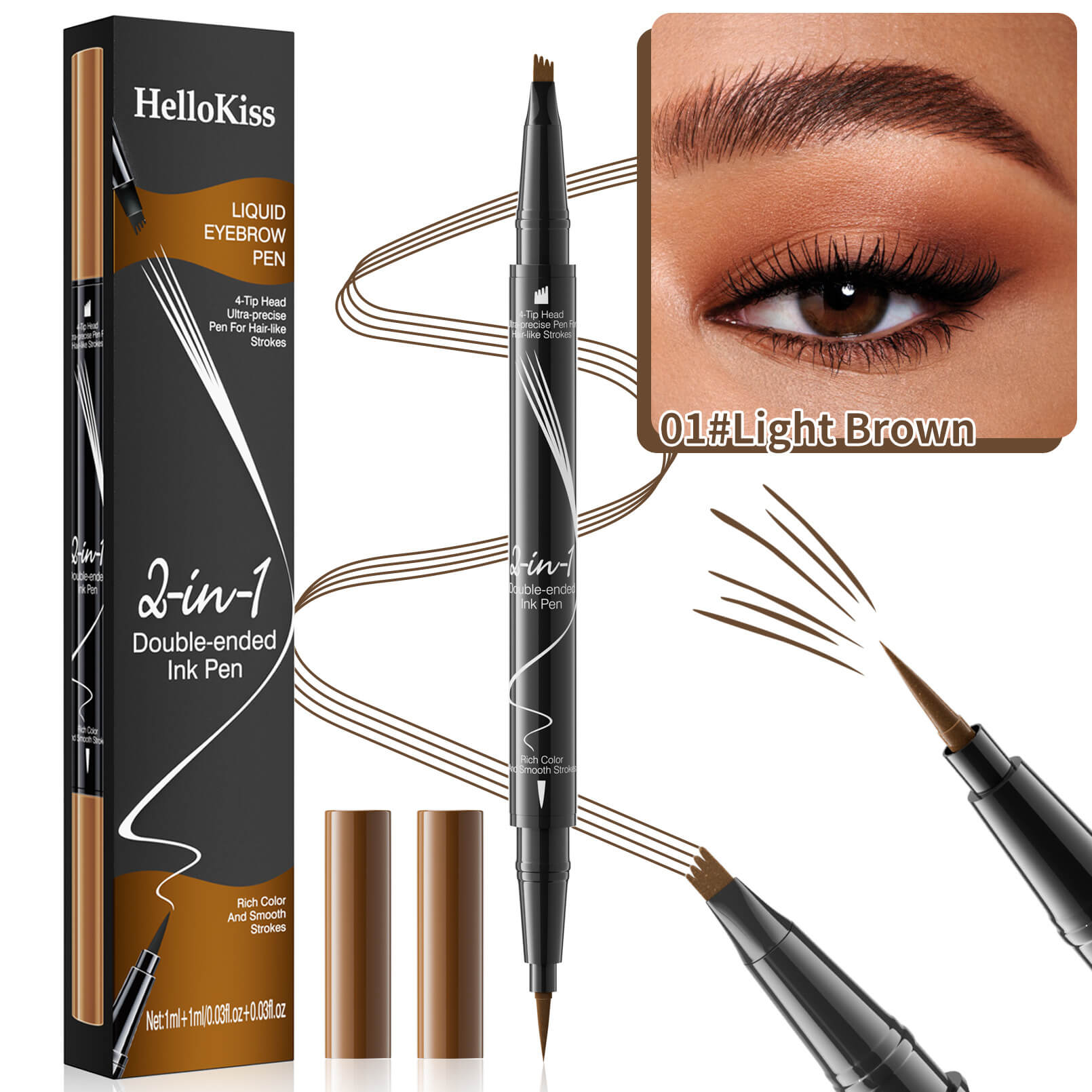 2-in-1 Waterproof Eyebrow Pen with 4 Tip Brow Pen and Ultra-Precise Brow Pencil