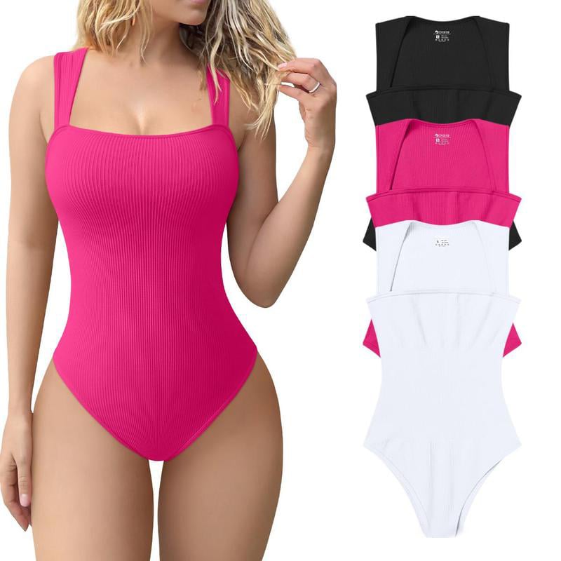 BodysuitsStretchy Underwear Sexy Ribbed Strappy SquareNeck Sleeveless Stretchy Tank Tops Bodysuits