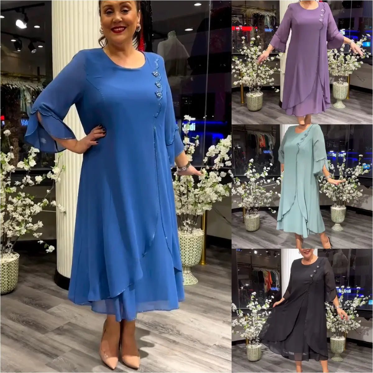 Letzter Tag der Aktion: 49 % Rabatt 🔥💕Damen Chiffon einfarbig lockeres Kleid
