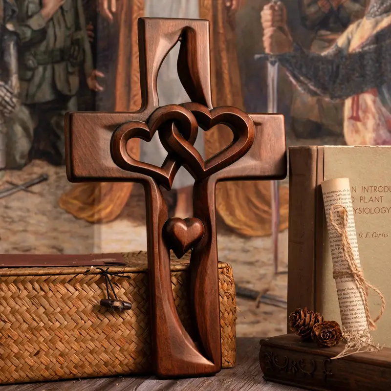 🔥Letzter Tag 49% Rabatt❤️Handgemachtes Holzkreuz mit verschlungenen Herzen