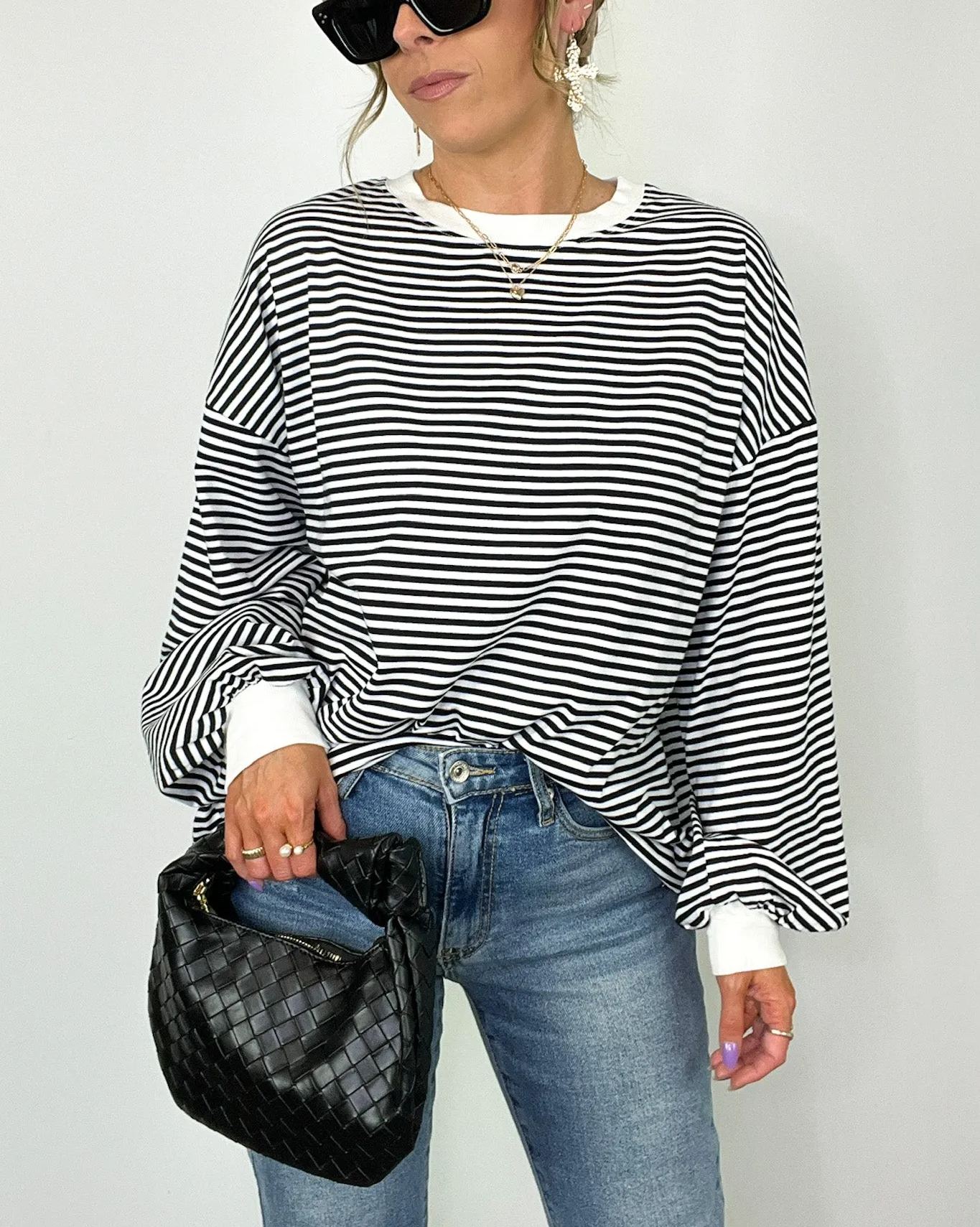 🌈Women's Casual Striped Crewneck Oversized Pullover(BUY 2 FREE SHIPPING)