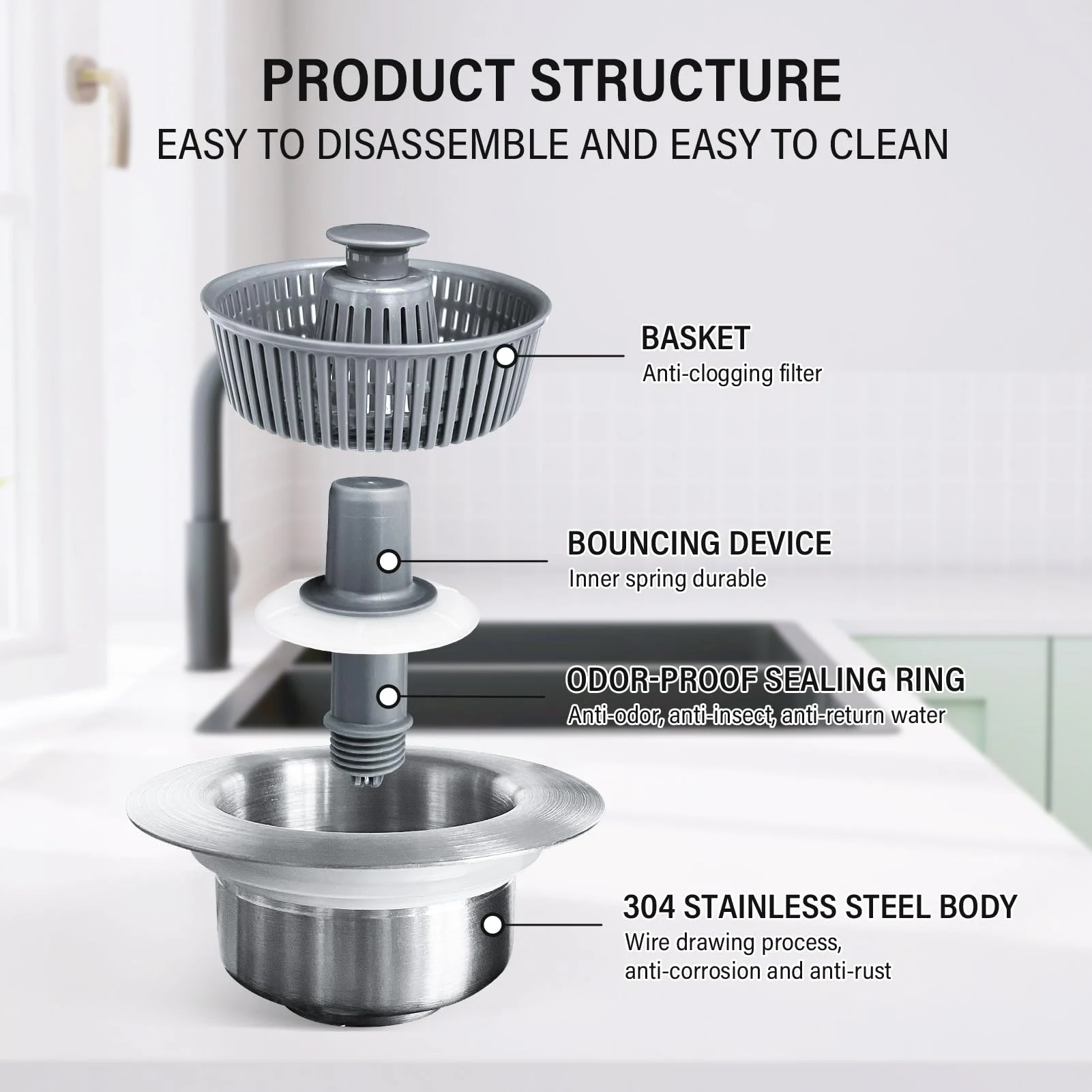 2024 New Upgraded Sink Bounce Core Drain Strainer💥BUY 3 GET 1 FREE & FREE SHIPPING