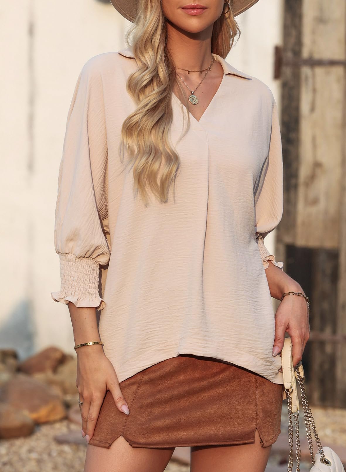 ⏰Hot Sale-Womens Casual 3/4 Sleeve V Neck Loose Fit Basic Tees(BUY 2 FREE SHIPPING!!!)