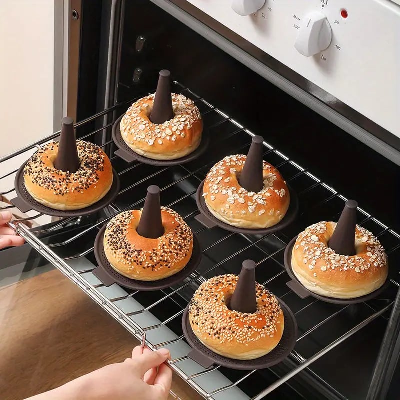 🍩👩🍳Bagel Silicone Molds📦6 Pcs🥰Easy Bagel Maker Molds - Bake Perfect Bagels at Home!
