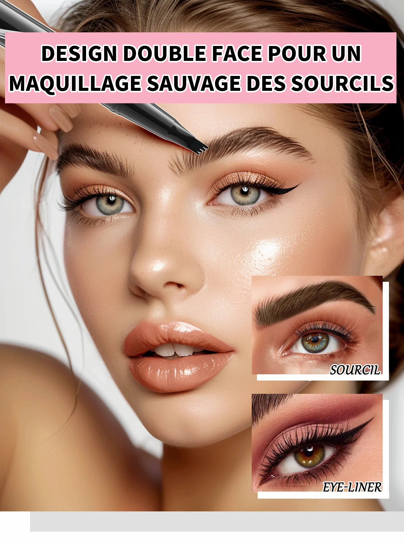 🔥Dernier jour 49% de réduction🌈2024 Nouveauté : Crayon à sourcils liquide 2 en 1 + eye-liner