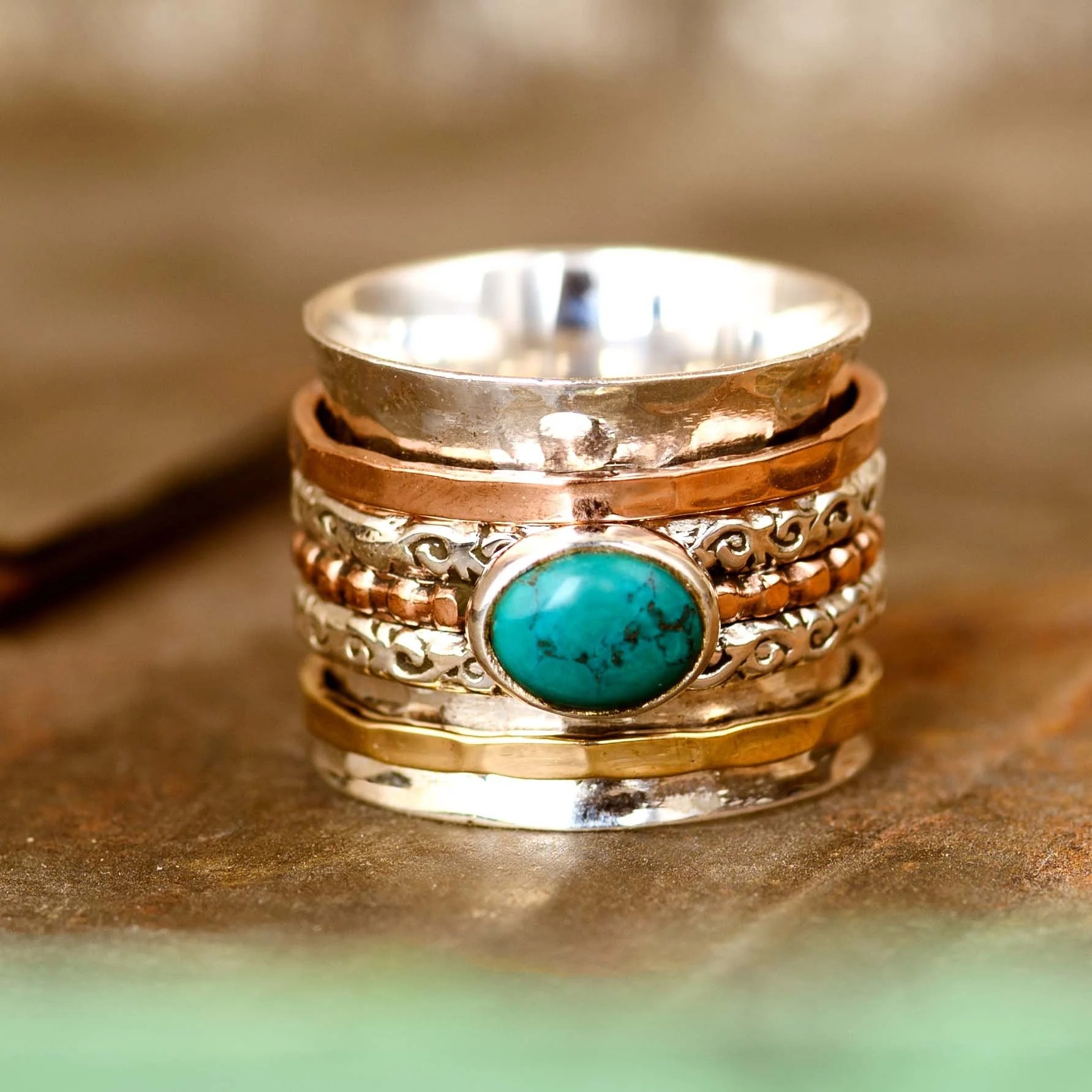 🔥 Last Day Promotion 49% OFF🎁 Sterling Silver Turquoise Spinner Meditation Ring