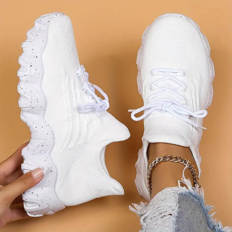 2024 Women's Breathable Knit Sneakers, Comfortable Low Top Lace Up Shoes