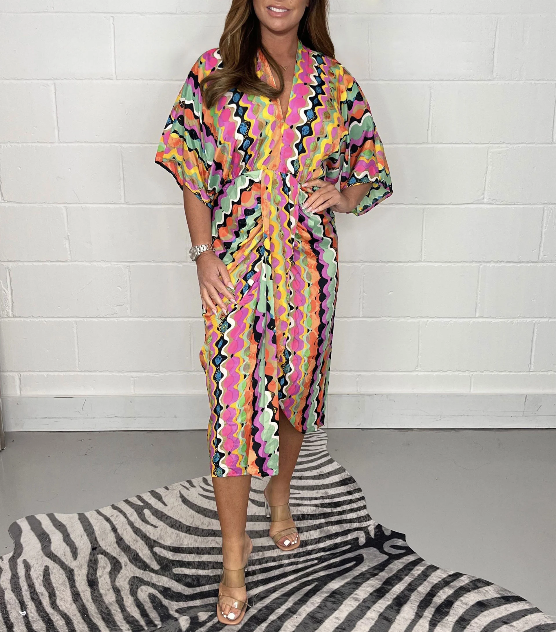 💖Early Mother's Day Sale - Printed Kimono Midi Dress(Buy 2 Free Shipping)