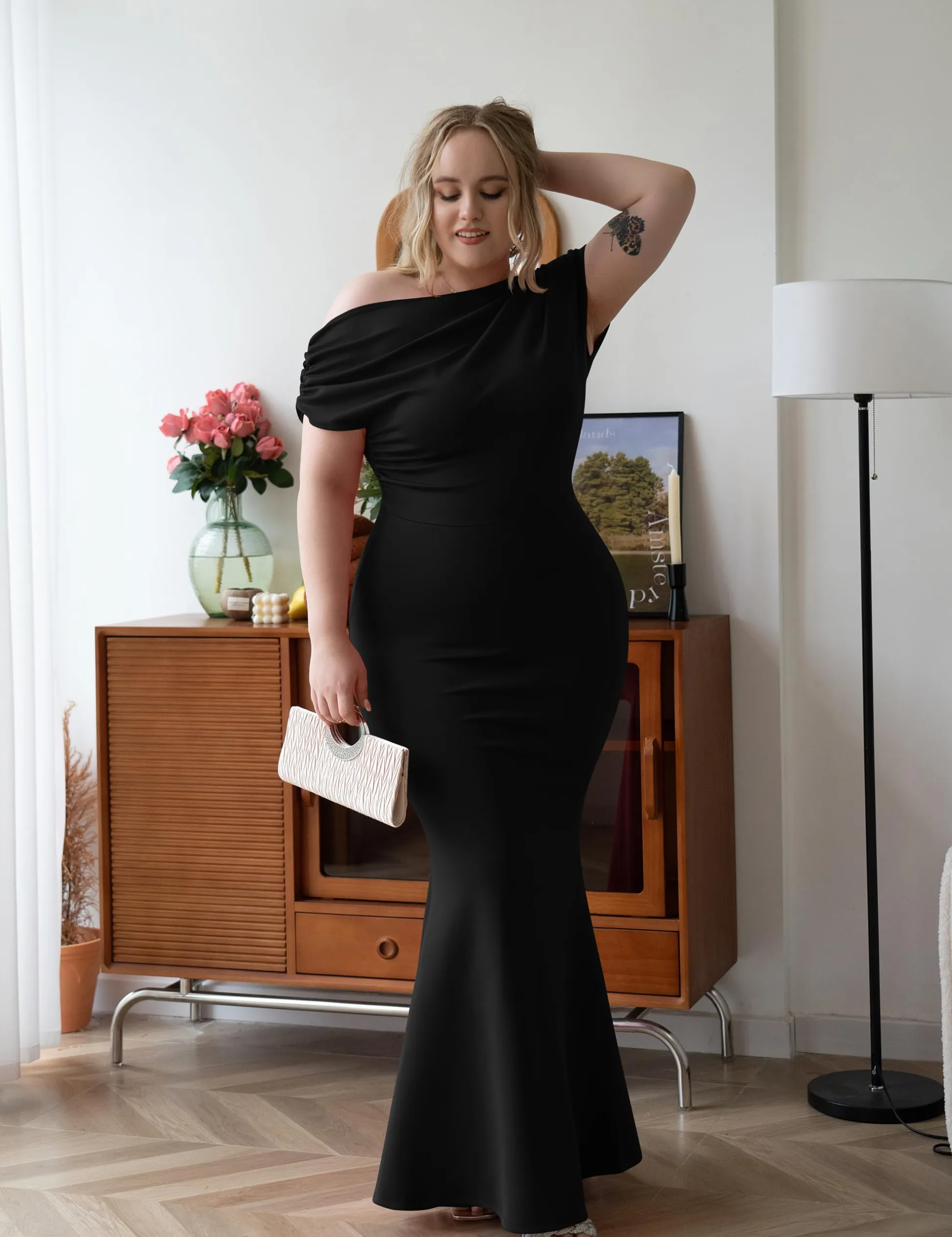 WOMEN'S ELEGANT SLEEVELESS OFF SHOULDER BODYCON LONG FORMAL PARTY EVENING DRESS (BUY 2 10% OFF)