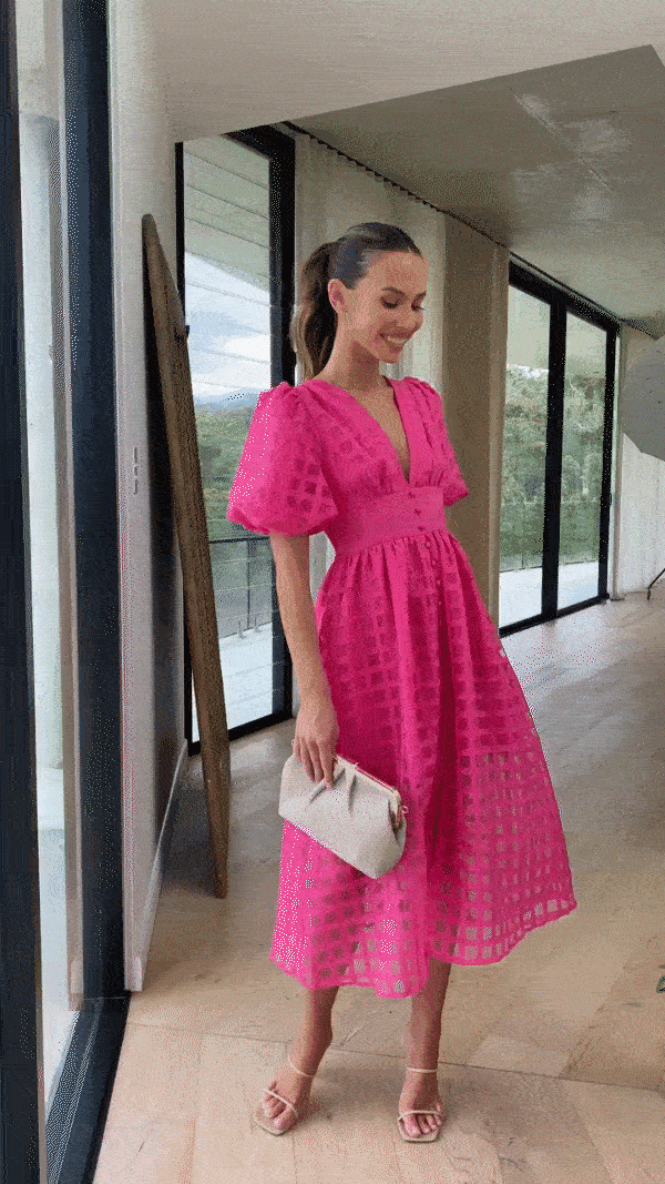 🔥Time-limited promotion 55% OFF🔥 Beauty Square Patterned Fabric Puff Sleeve Midi Dress