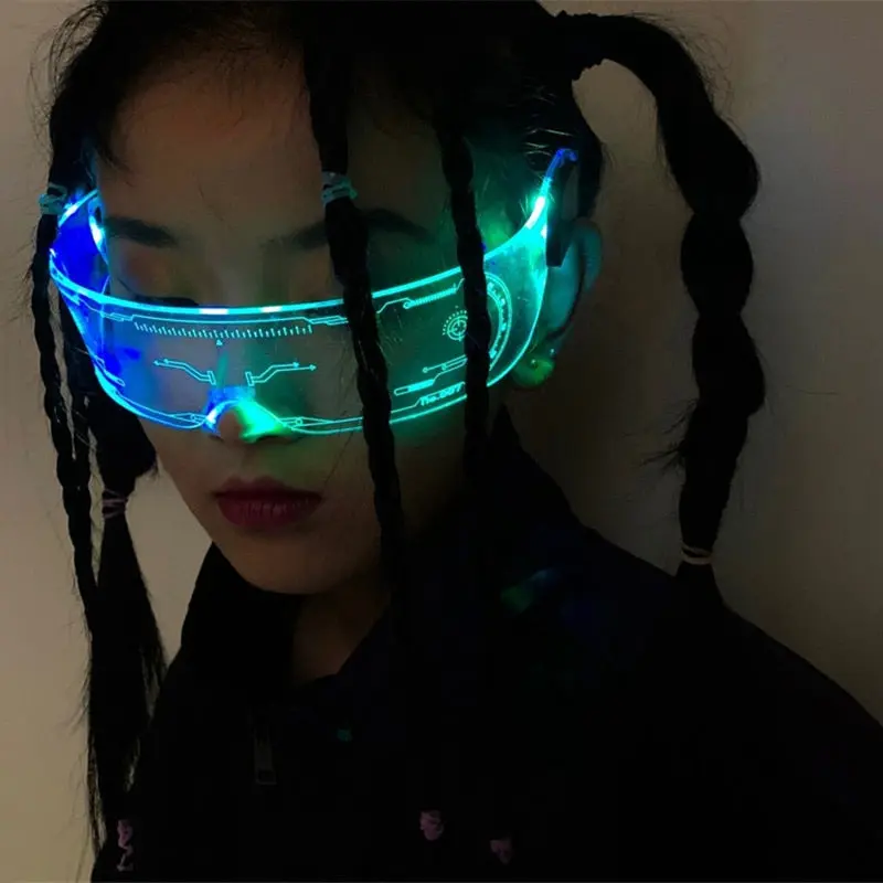 Cyber Lights - Cyberpunk Sunglasses Light Up Visor Glasses Futuristic Wrap Around Sunglasses
