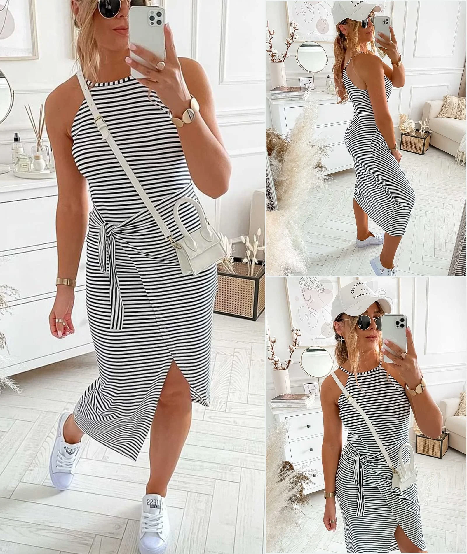 🔥Summer Hot Sale | Casual Sleeveless Striped Midi Dresses- Casual Sleeveless Striped Midi Dresses