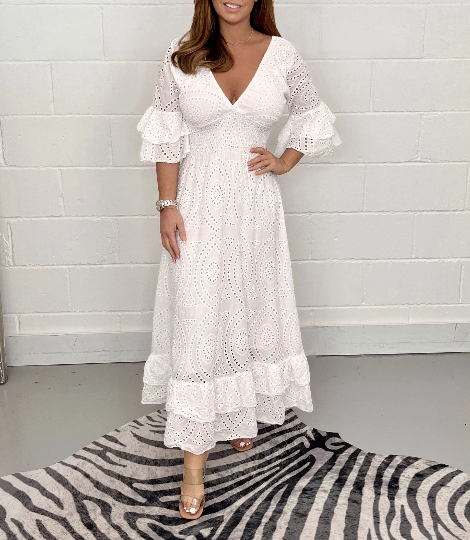 Embroidery Anglaise Frill Sleeve Midi Dress(Buy 2 Get 10%OFF & Free Shipping)