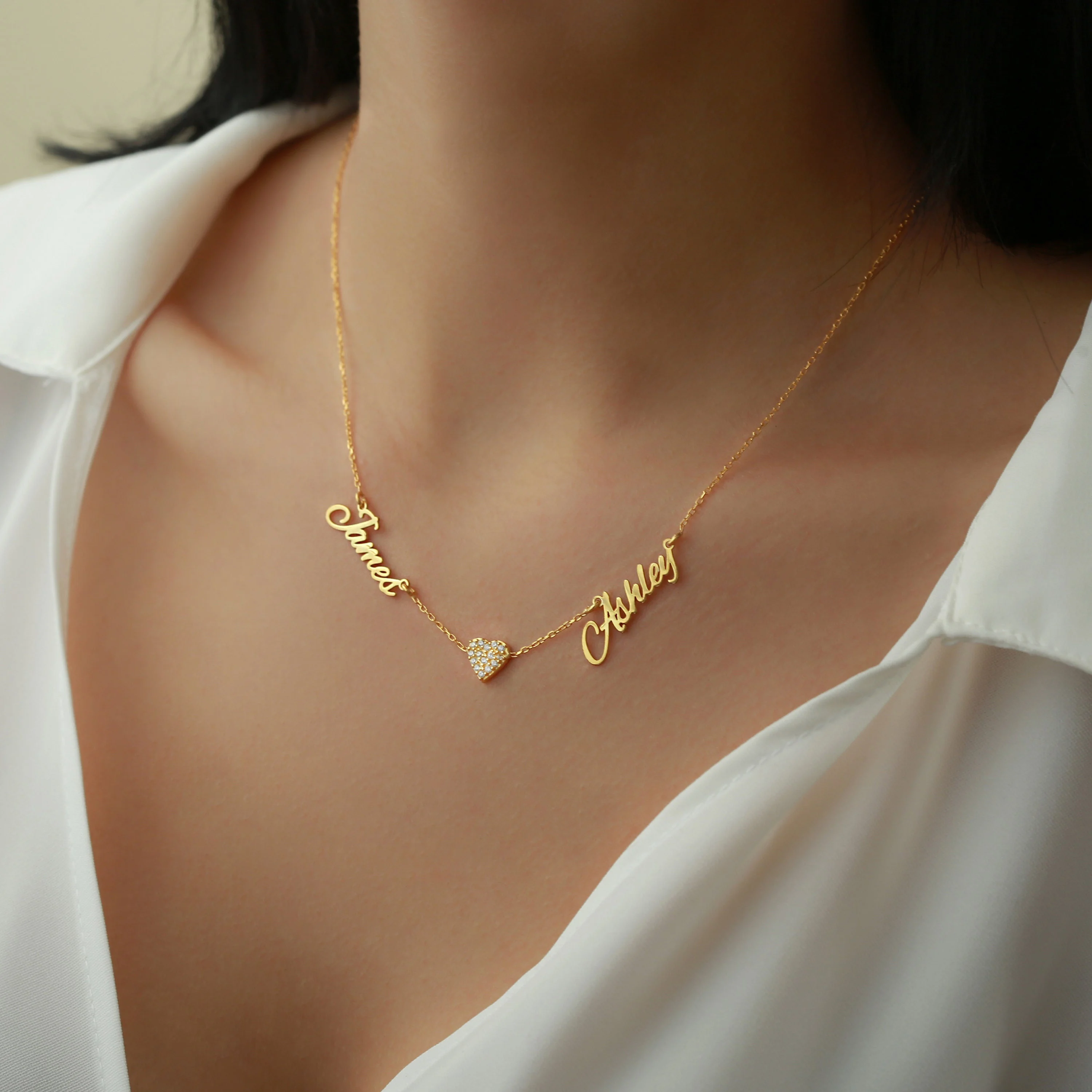 🎁Überraschungsgeschenke🎁Personalisierter Name und Pave-Herzenanhänger-Halskett