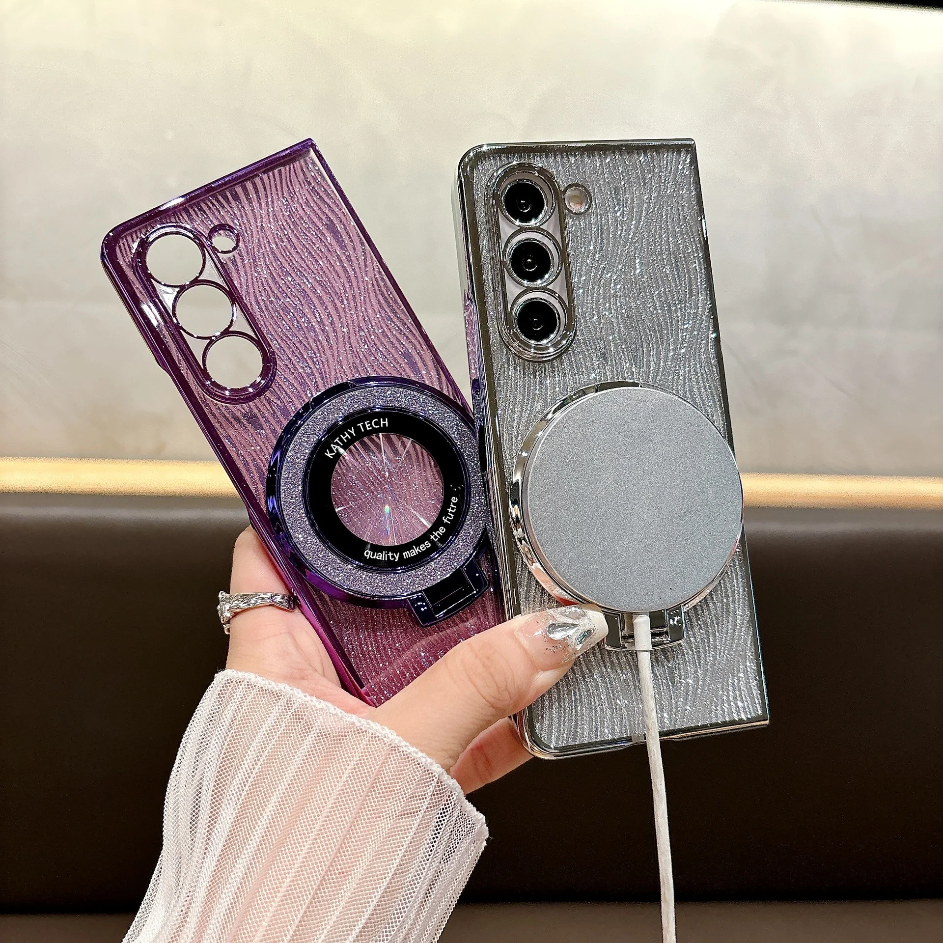 For Glitter Stand Phone Case Samsung ZFOLD6 FOLD5 FOLD4 FOLD3 Heartland W24