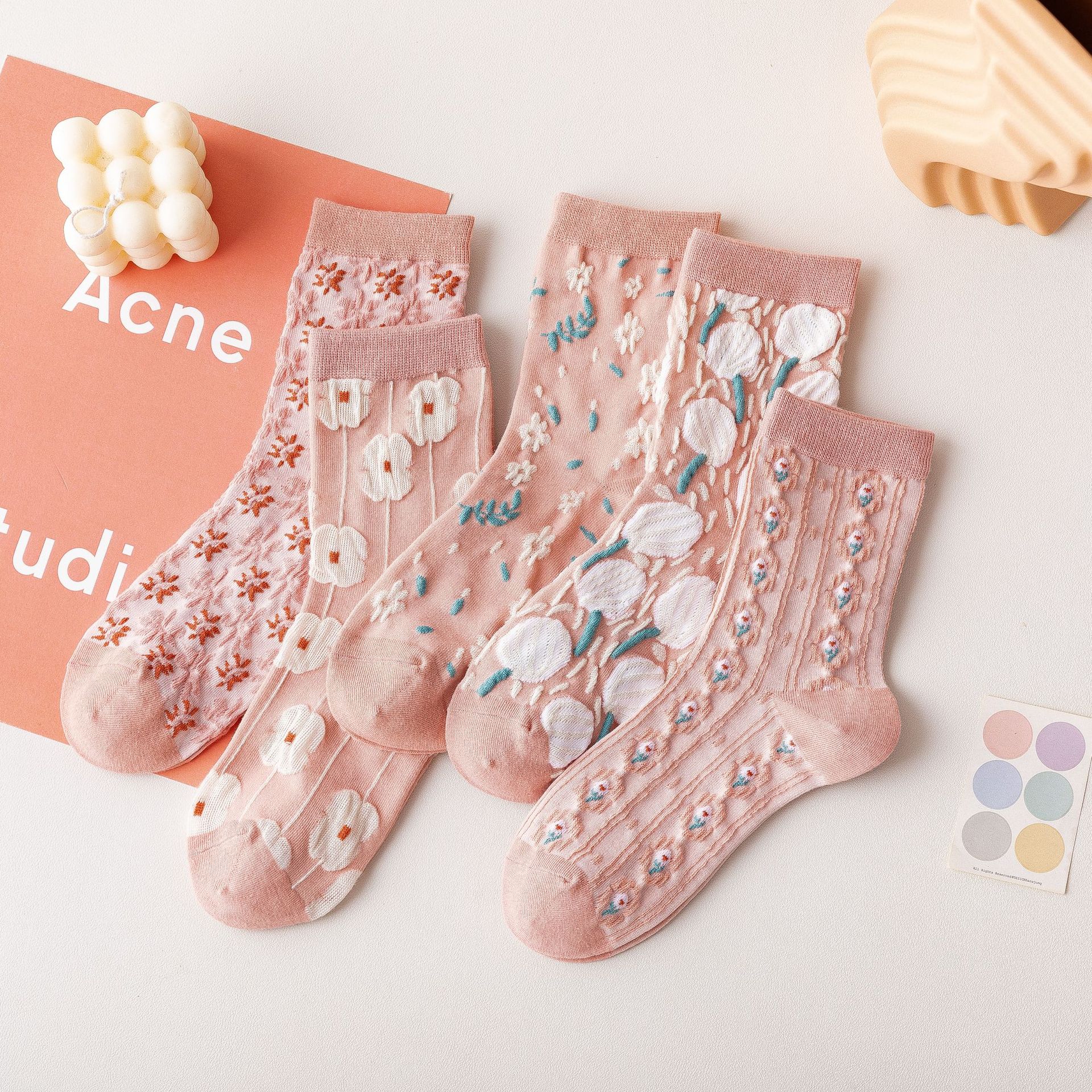 ❤️❤️This week's special Sale 50%OFF-5 pairs of women's pink floral cotton socks
