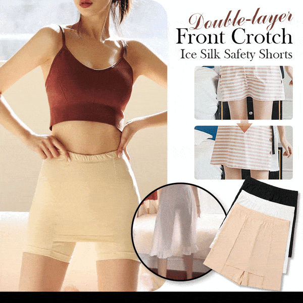 🔥Hot Sale 49% OFF🔥Plus Size Double-layer Front CrotchIce Silk Safety Shorts