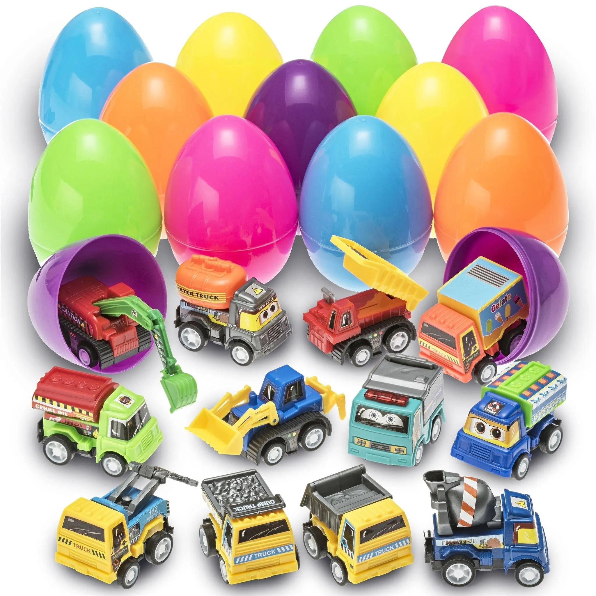 Easter Eggs Filled With Pull-Back Construction Vehicles, Cute Animals, Dinosaurs and Bunny