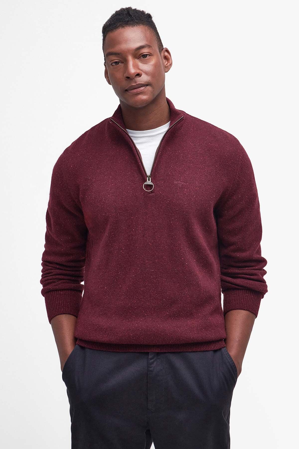 Essential Tisbury Half Zip Knitted Jumper - RUBY