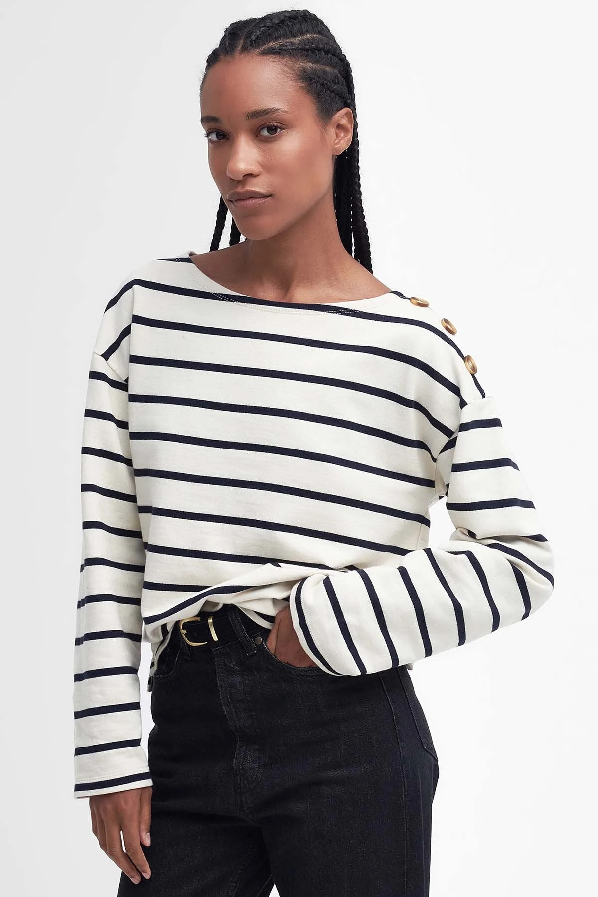 Caroline Striped Sweatshirt - ANTIQUE WHITE STRIPE