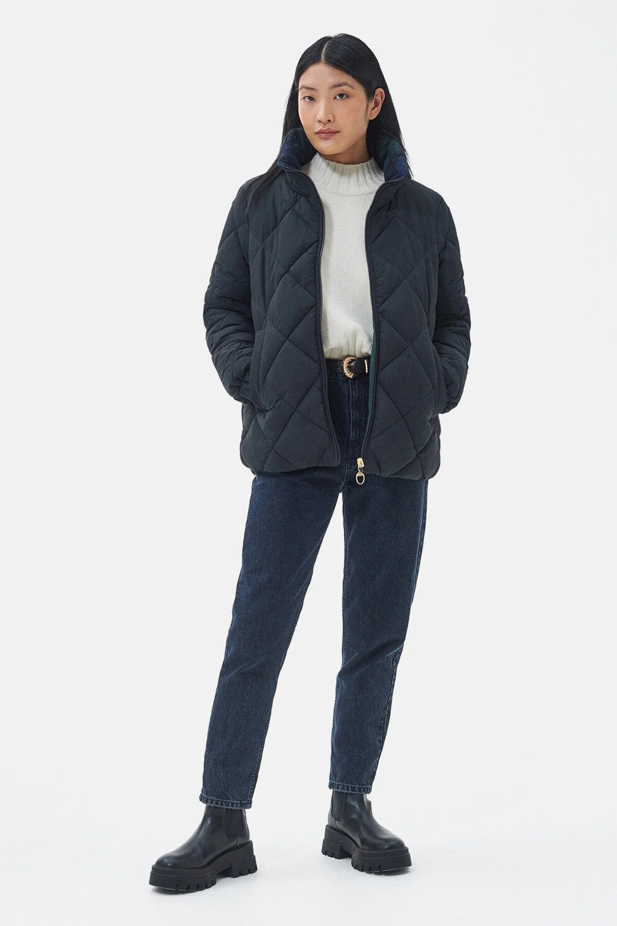 Reversible Hudswell Quilted Jacket - BLACK/SAGE TAR