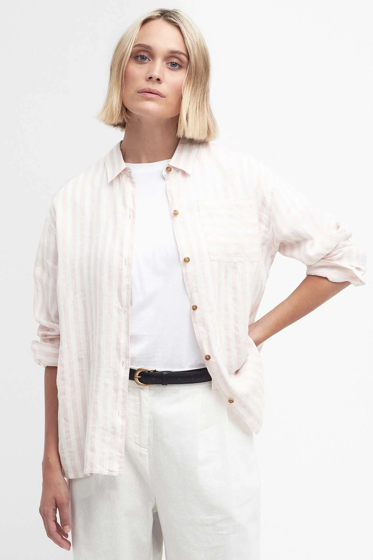 Annie Striped Linen Shirt - PRIMROSE PINK
