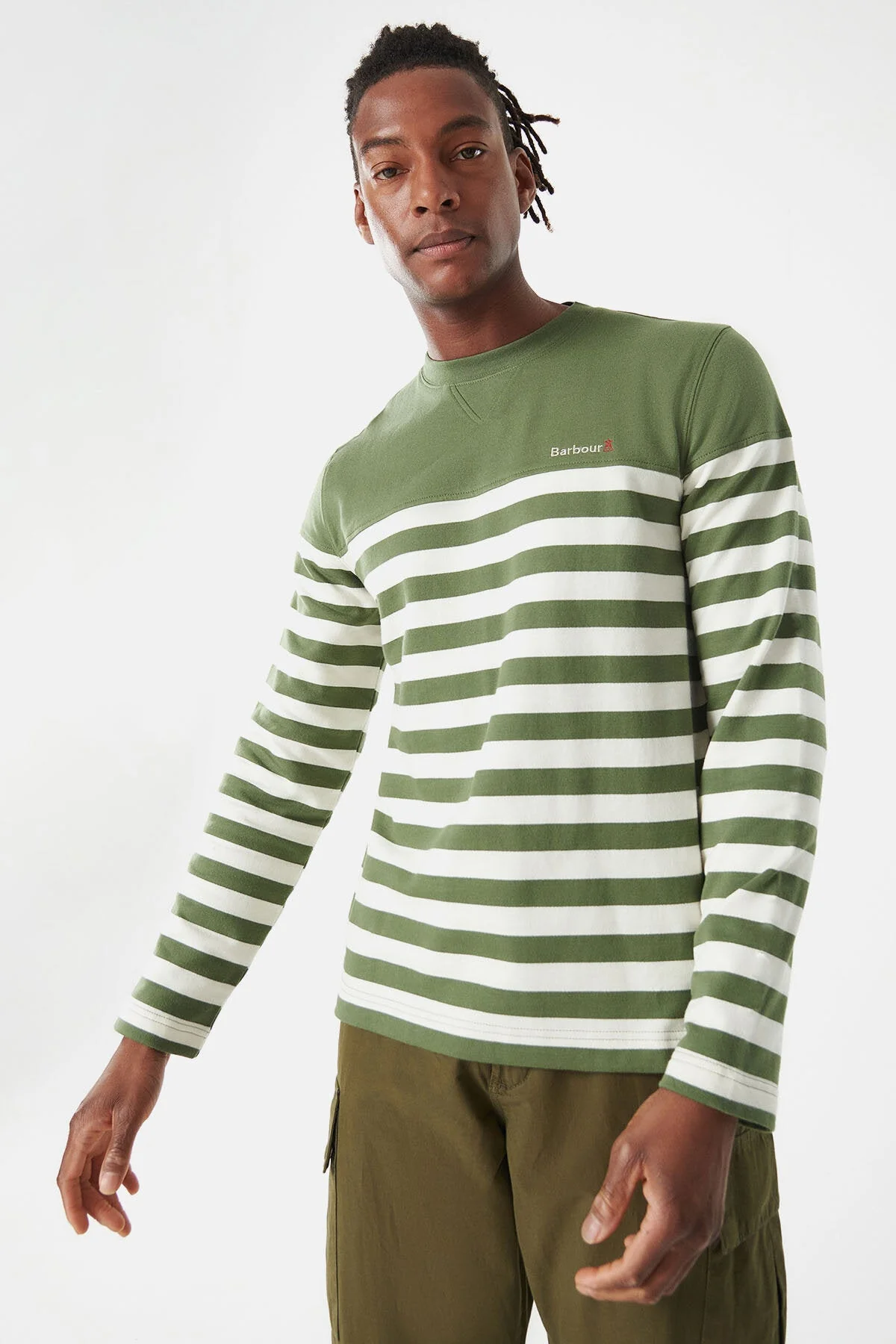 Firthmoor stripe crew T-shirt - BURNT OLIVE