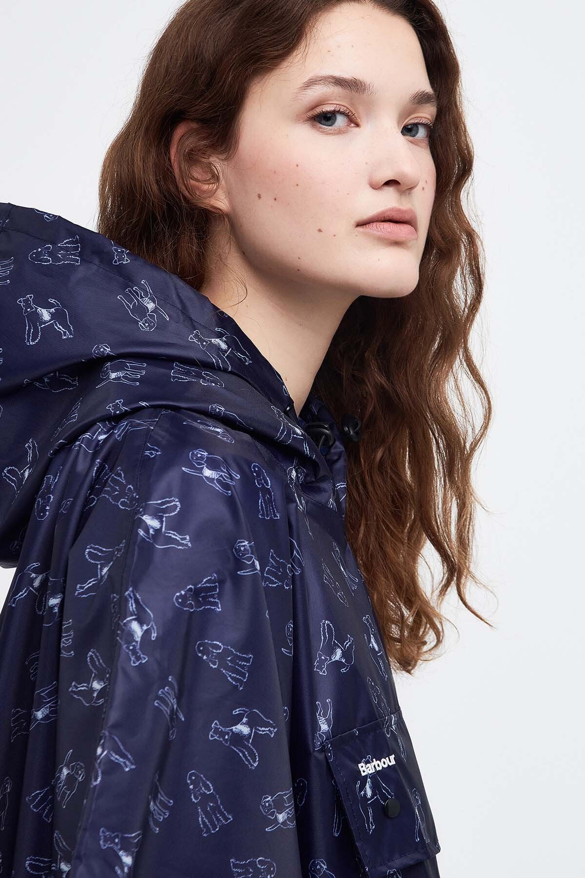 Dog-Print Showerproof Poncho - NAVY/CLOUD