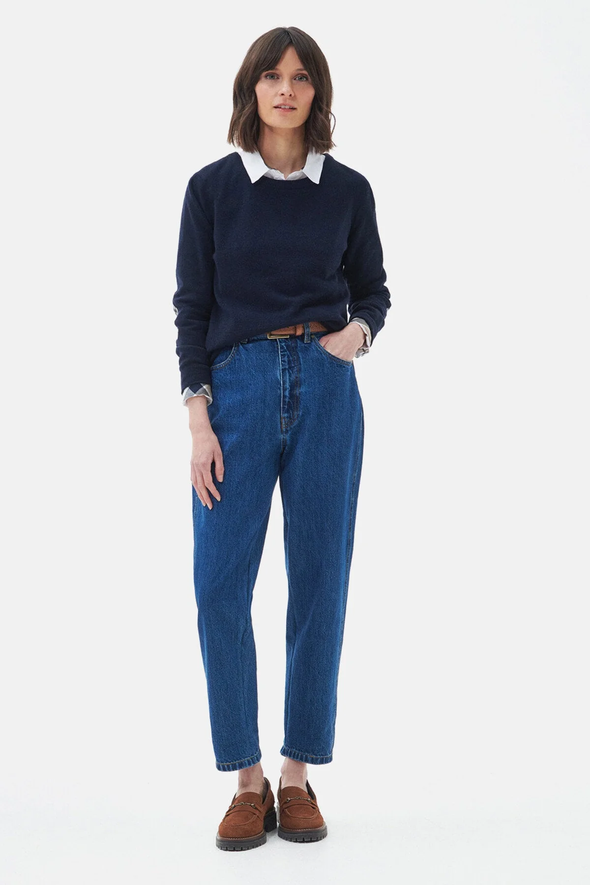 Pendle Crew Knit Sweatshirt - NAVY/FAWN