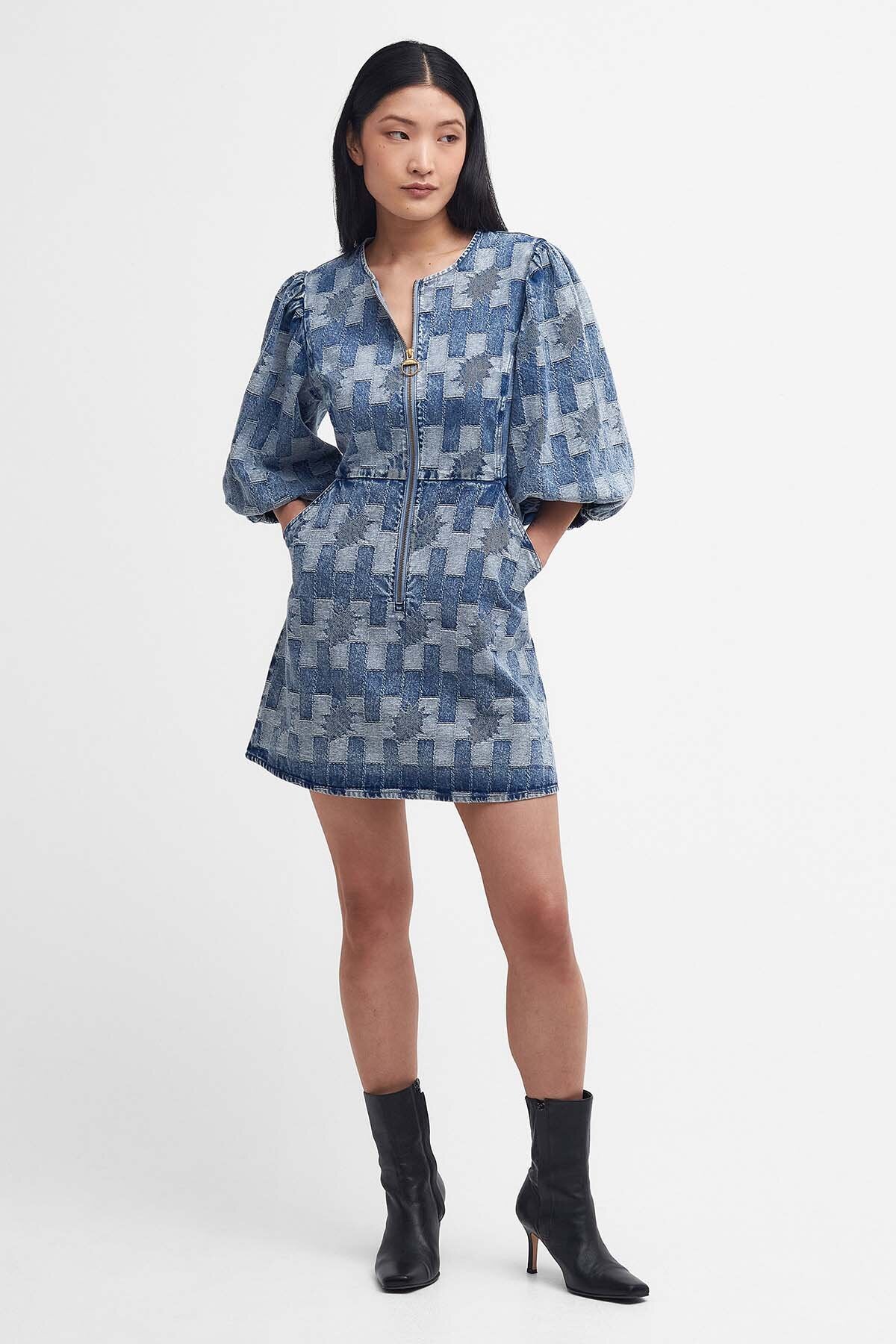 Bowhill Patchwork Denim Mini Dress - PATCHWORK DENIM