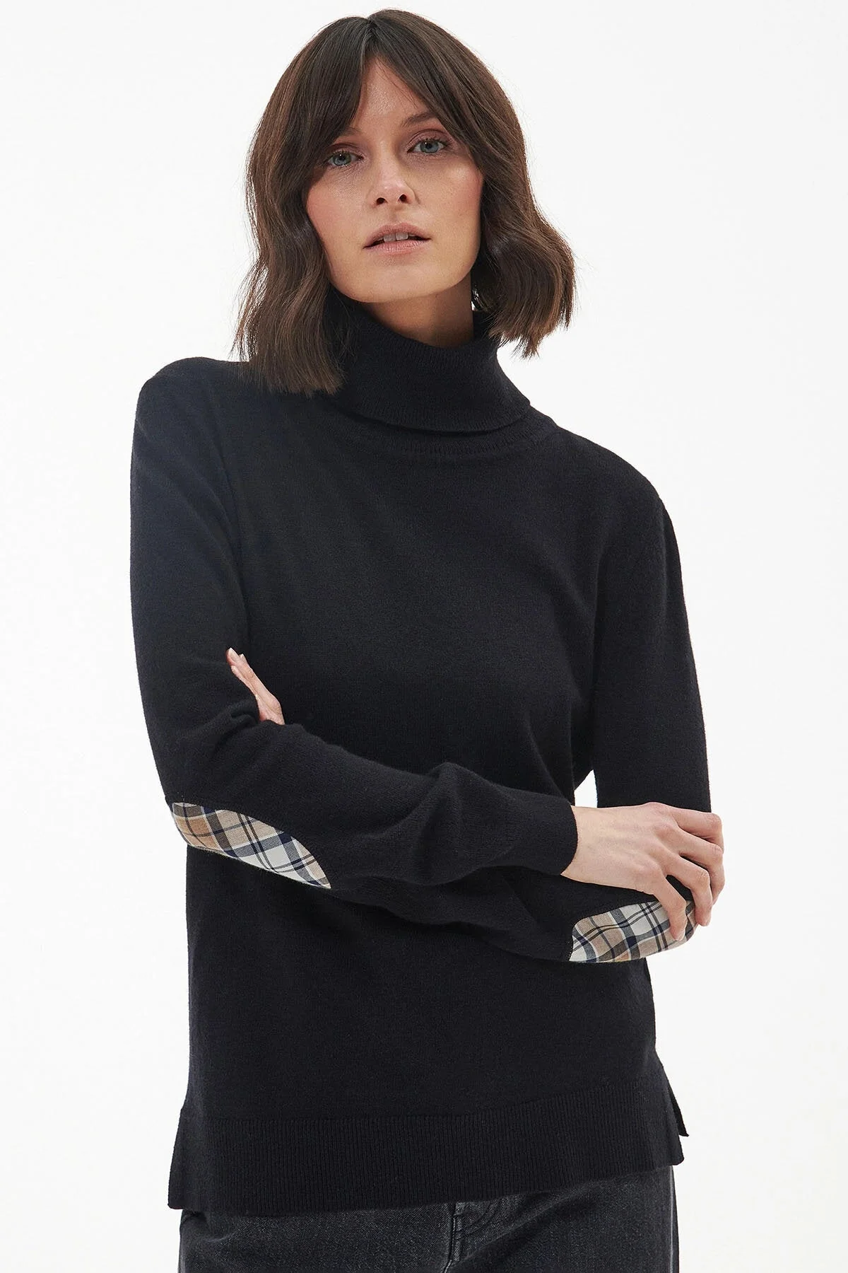Roll Collar Sweater - BLACK HESSIAN TARTAN